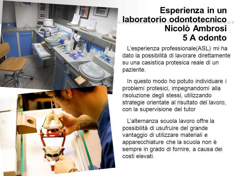 Esperienza in un laboratorio odontotecnico Nicolò Ambrosi 5 A odonto