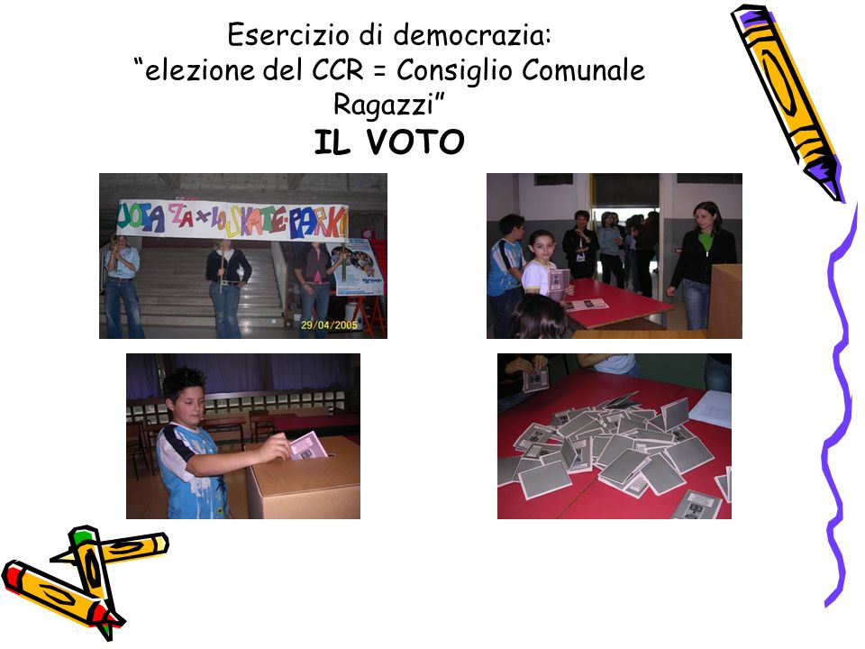 Esercizio di democrazia: elezione del CCR = Consiglio Comunale Ragazzi IL VOTO
