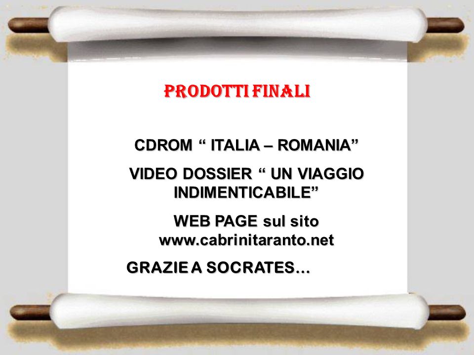 Prodotti finali CDROM ITALIA – ROMANIA