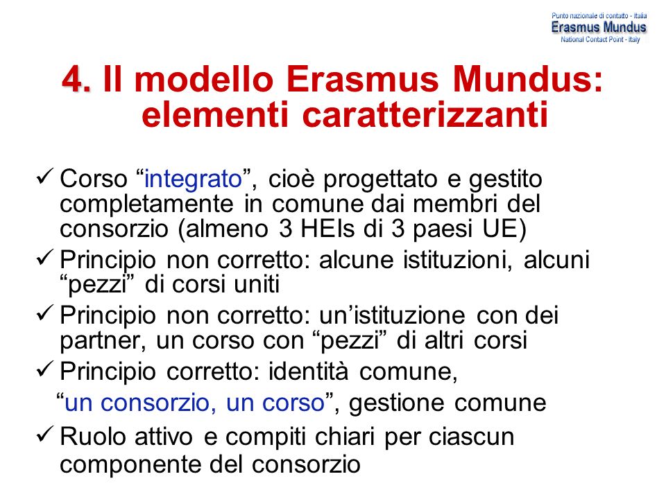 4. Il modello Erasmus Mundus: elementi caratterizzanti