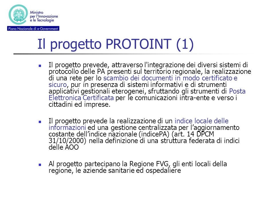 Il progetto PROTOINT (1)