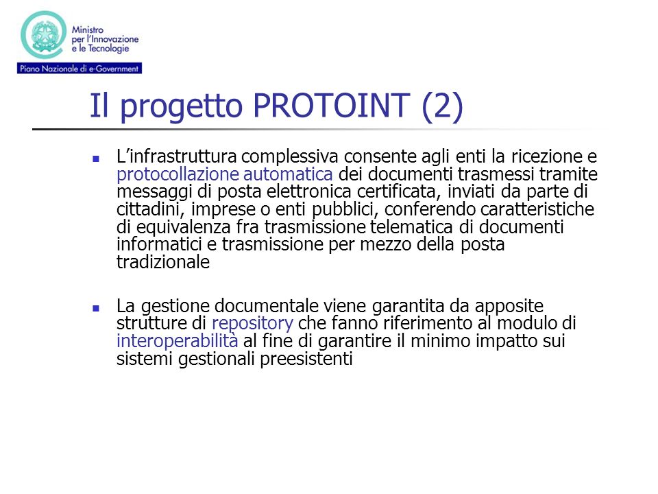 Il progetto PROTOINT (2)