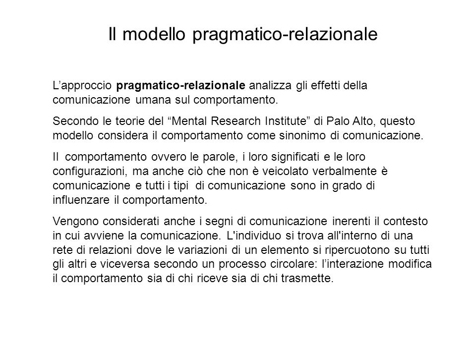 Il modello pragmatico-relazionale