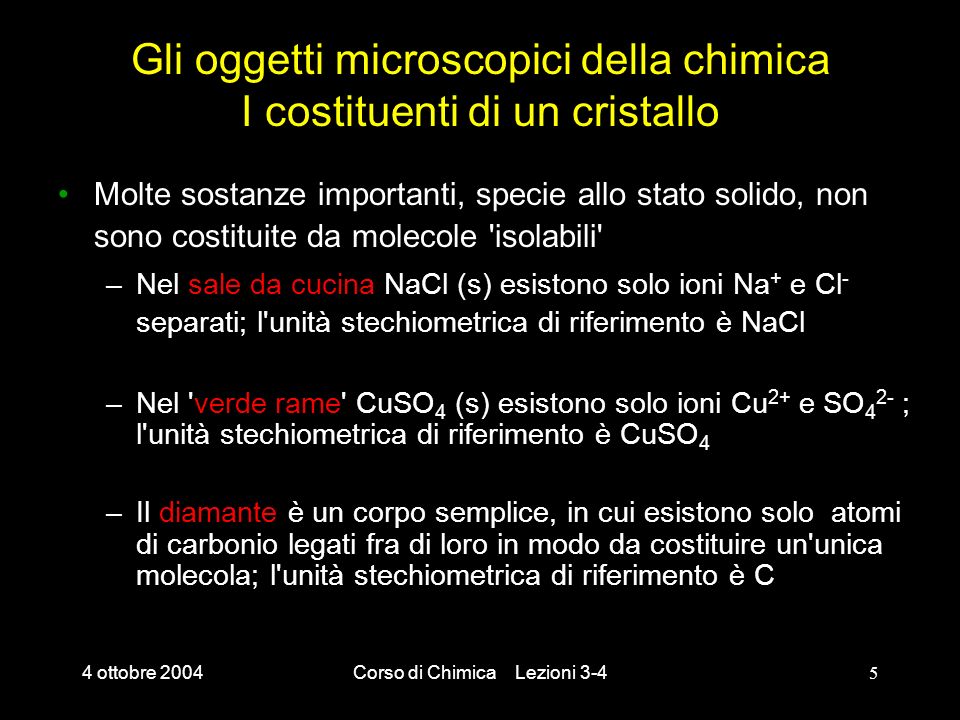 Gli oggetti microscopici della chimica I costituenti di un cristallo