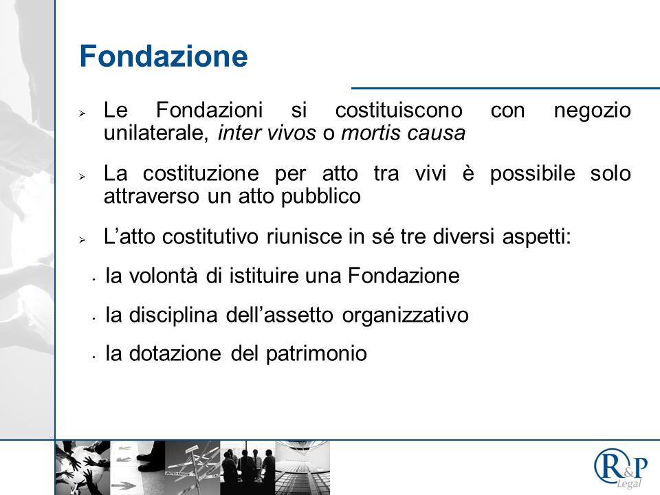 Fondazione Le Fondazioni si costituiscono con negozio unilaterale, inter vivos o mortis causa.