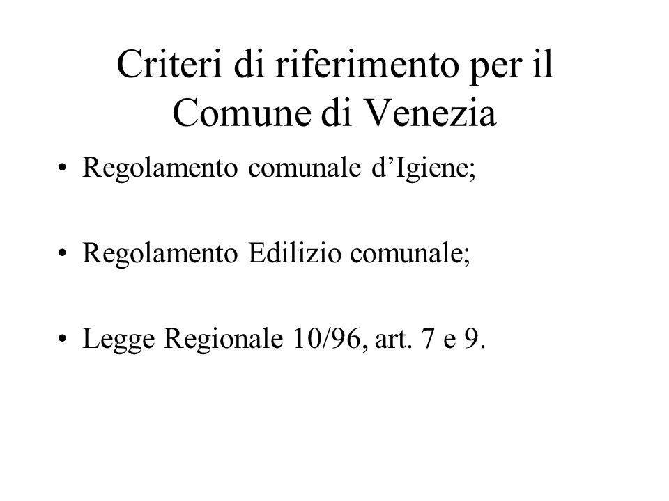 Criteri di riferimento per il Comune di Venezia