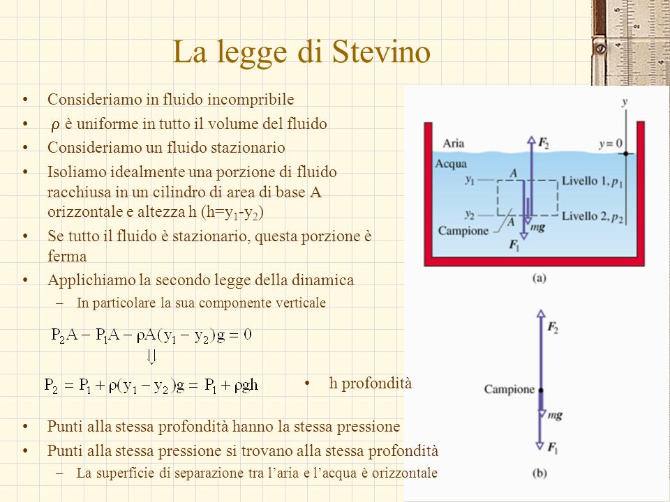 La legge di Stevino Consideriamo in fluido incompribile