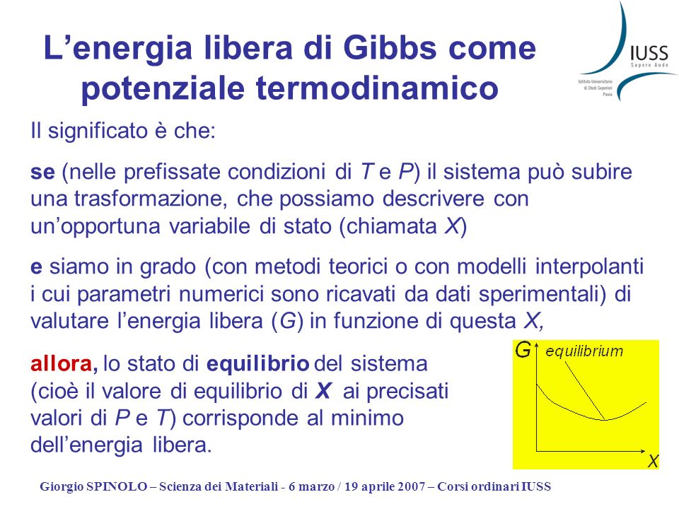 L’energia libera di Gibbs come potenziale termodinamico