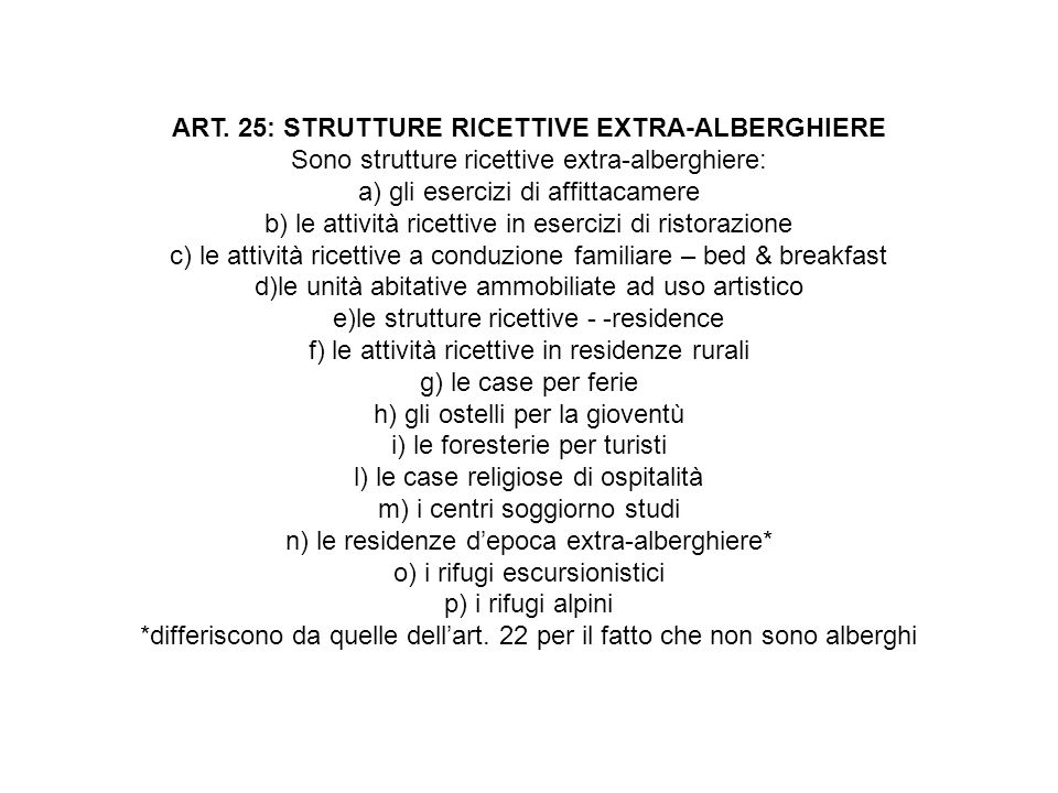 ART. 25: STRUTTURE RICETTIVE EXTRA-ALBERGHIERE