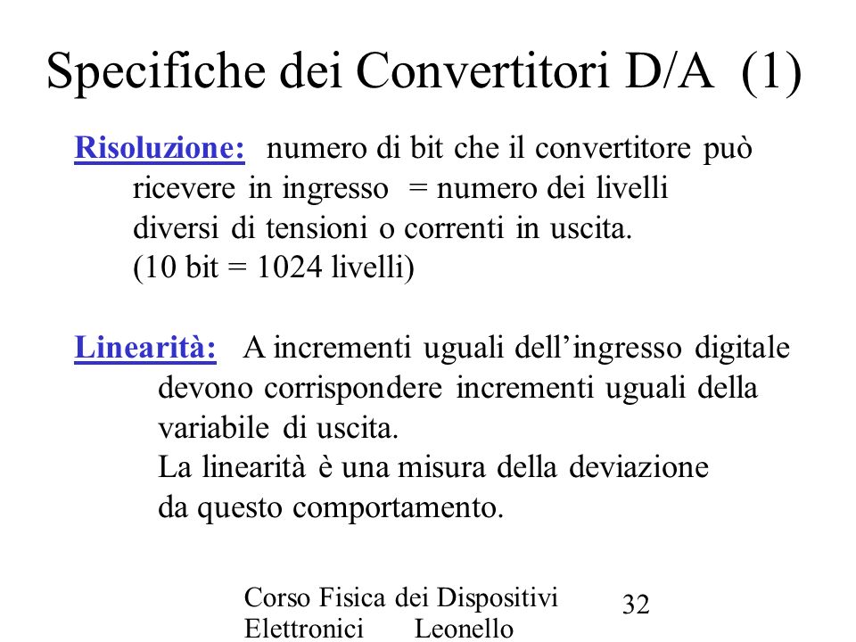 Specifiche dei Convertitori D/A (1)