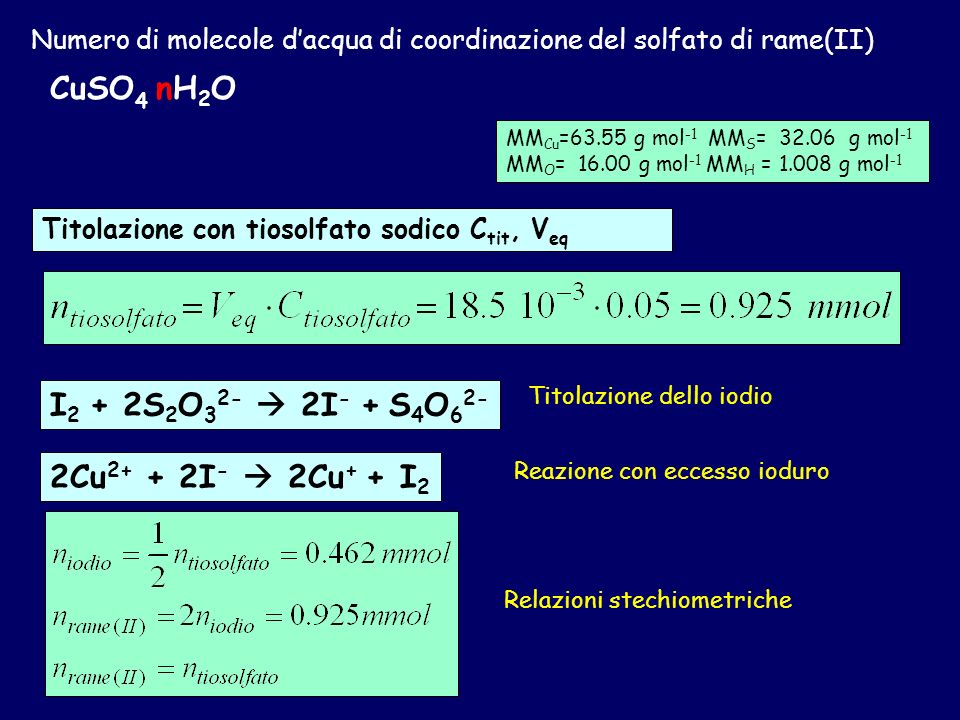 Numero di molecole d’acqua di coordinazione del solfato di rame(II)