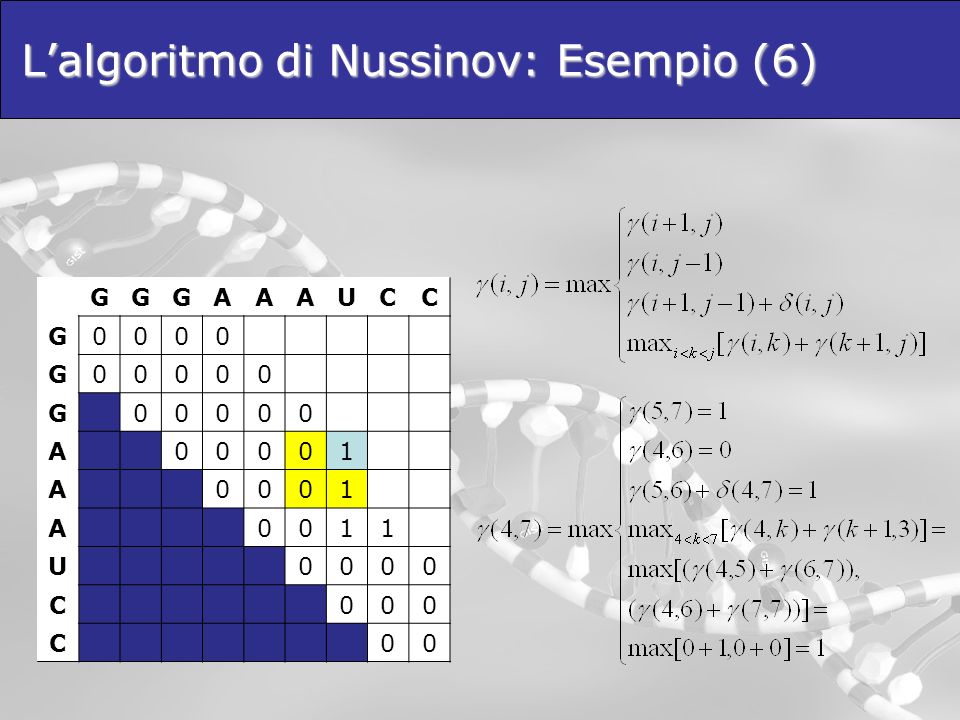 L’algoritmo di Nussinov: Esempio (6)