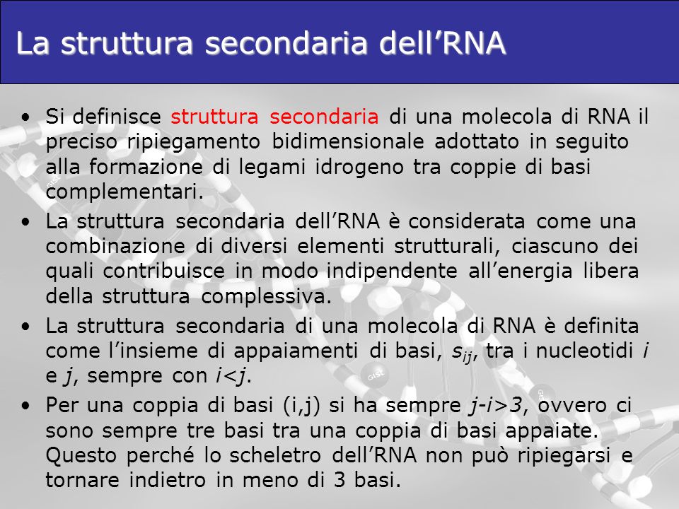 La struttura secondaria dell’RNA