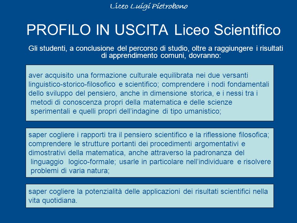 PROFILO IN USCITA Liceo Scientifico