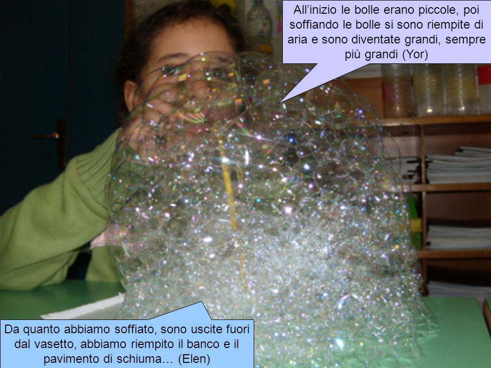 All’inizio le bolle erano piccole, poi soffiando le bolle si sono riempite di aria e sono diventate grandi, sempre più grandi (Yor)
