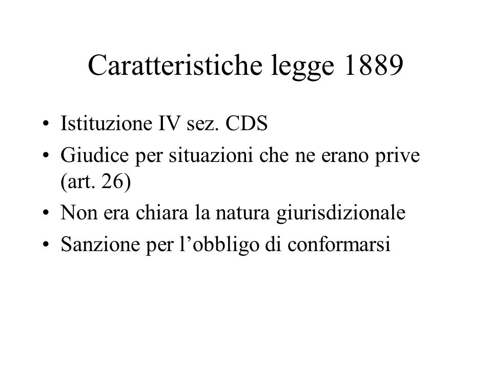 Caratteristiche legge 1889