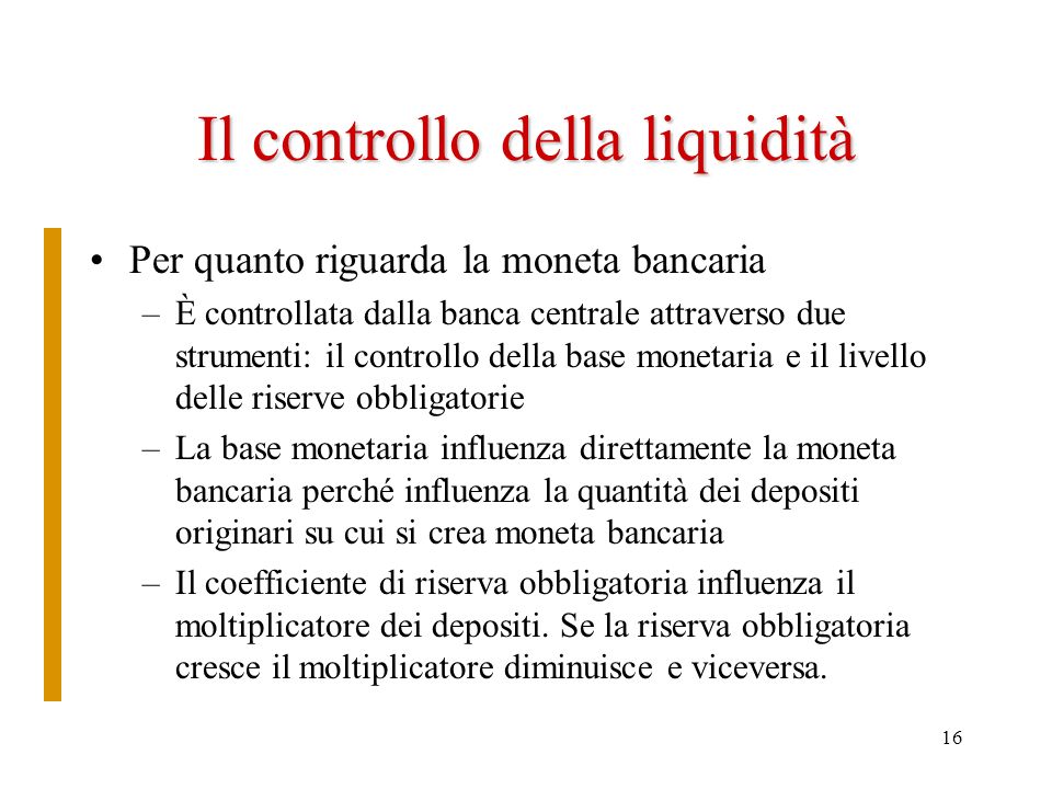 Il controllo della liquidità