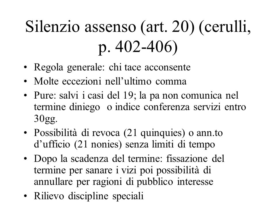 Silenzio assenso (art. 20) (cerulli, p )
