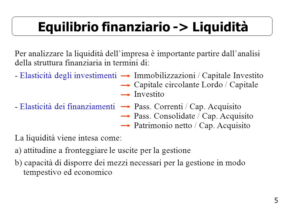 Equilibrio finanziario -> Liquidità