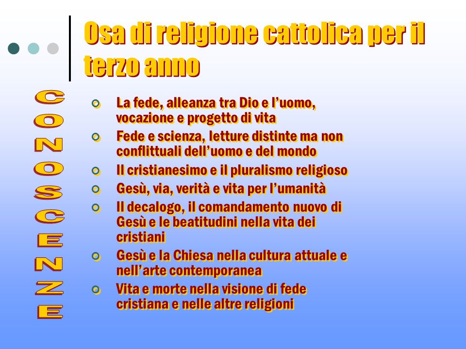 Osa di religione cattolica per il terzo anno