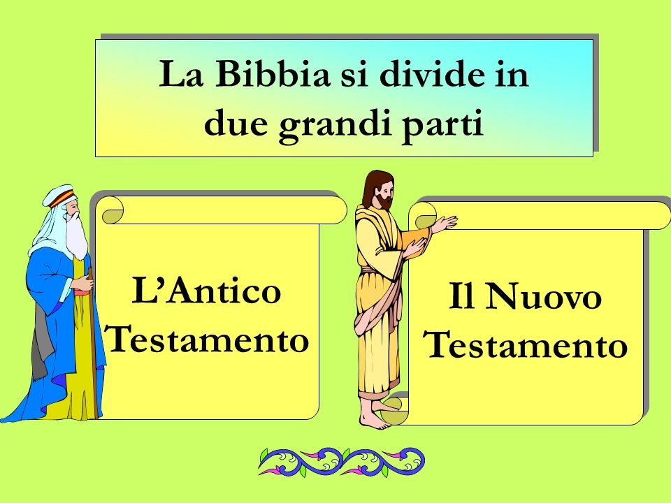 La Bibbia si divide in due grandi parti L’Antico Testamento Il Nuovo Testamento