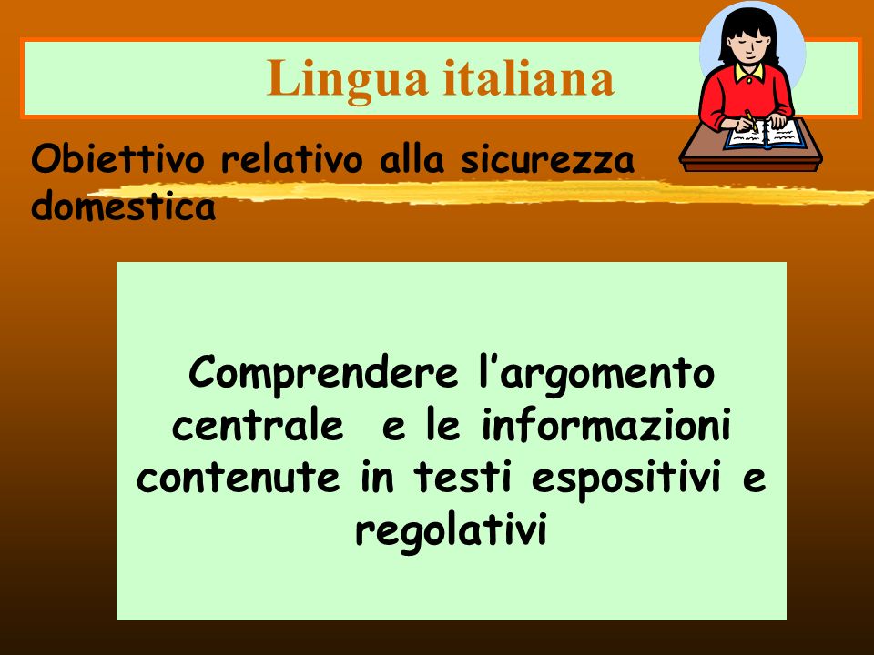 Lingua italiana Obiettivo relativo alla sicurezza domestica.