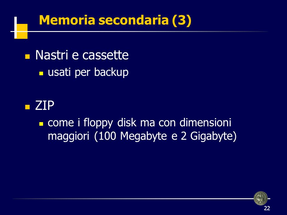 Memoria secondaria (3) Nastri e cassette ZIP usati per backup