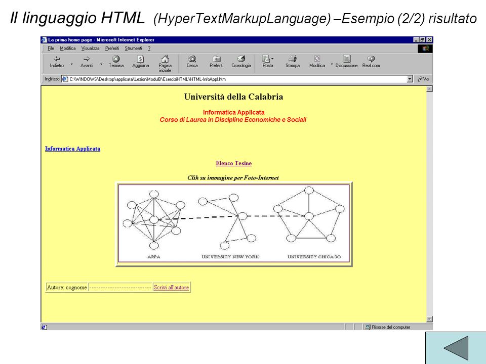 Il linguaggio HTML (HyperTextMarkupLanguage) –Esempio (2/2) risultato