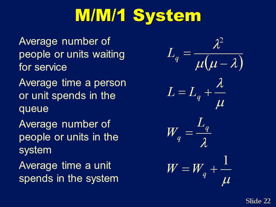 M/M/1 System Average number of people or units waiting for service