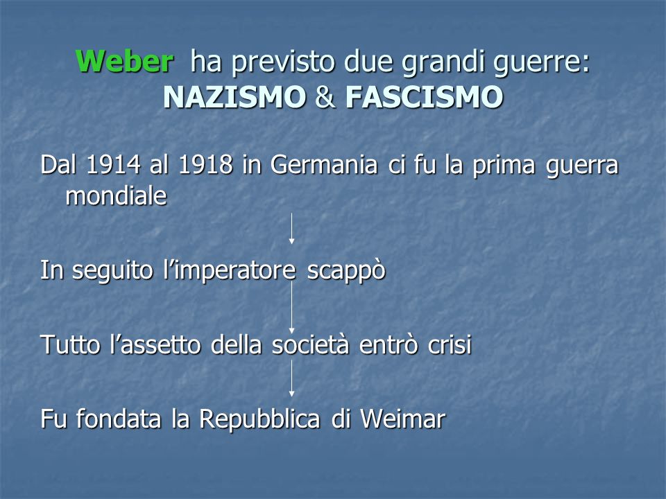 Weber ha previsto due grandi guerre: NAZISMO & FASCISMO