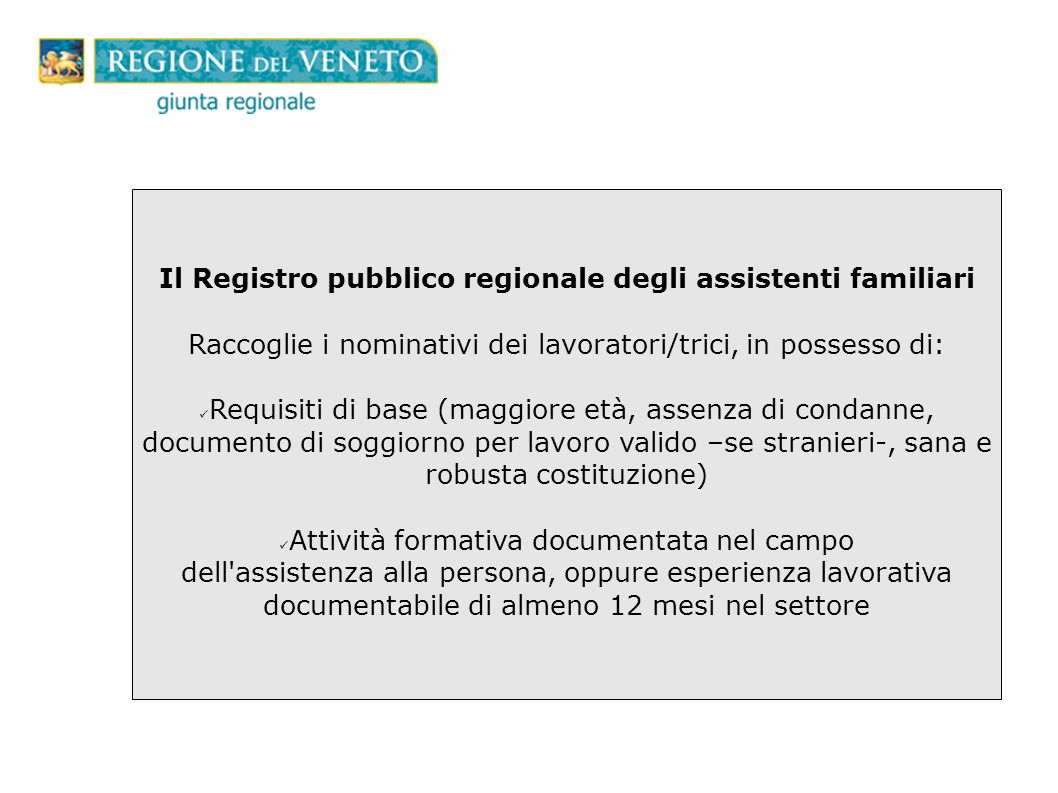 Il Registro pubblico regionale degli assistenti familiari