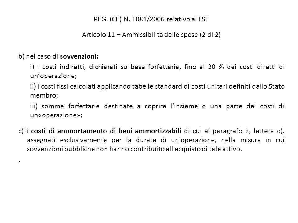 REG. (CE) N. 1081/2006 relativo al FSE