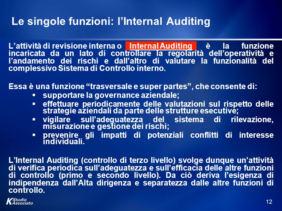 Le singole funzioni: l’Internal Auditing