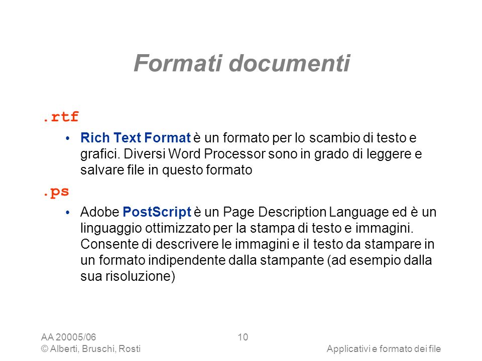 Formati documenti .rtf .ps