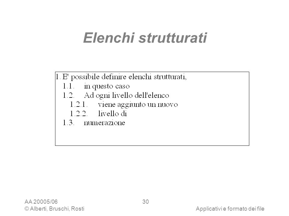Elenchi strutturati AA 20005/06 © Alberti, Bruschi, Rosti