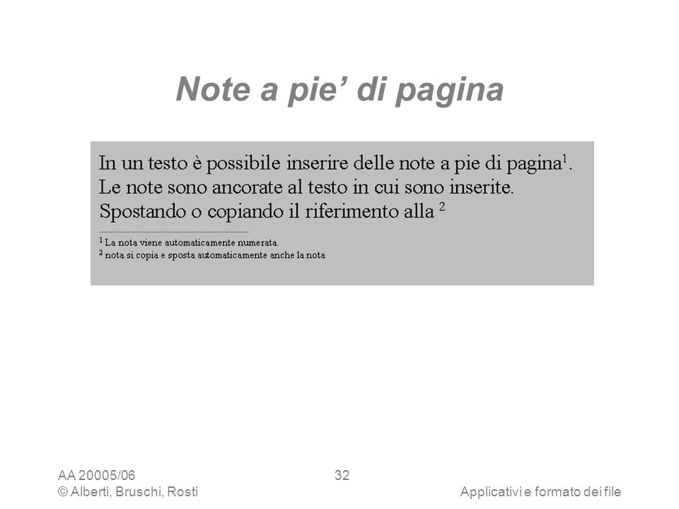 Note a pie’ di pagina AA 20005/06 © Alberti, Bruschi, Rosti
