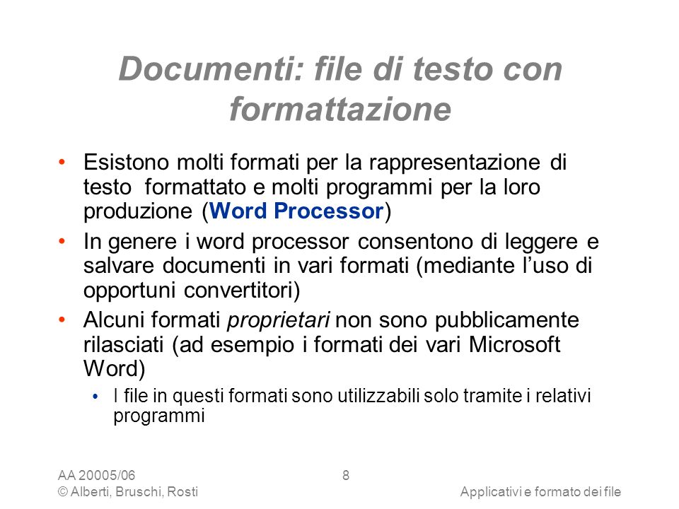 Documenti: file di testo con formattazione