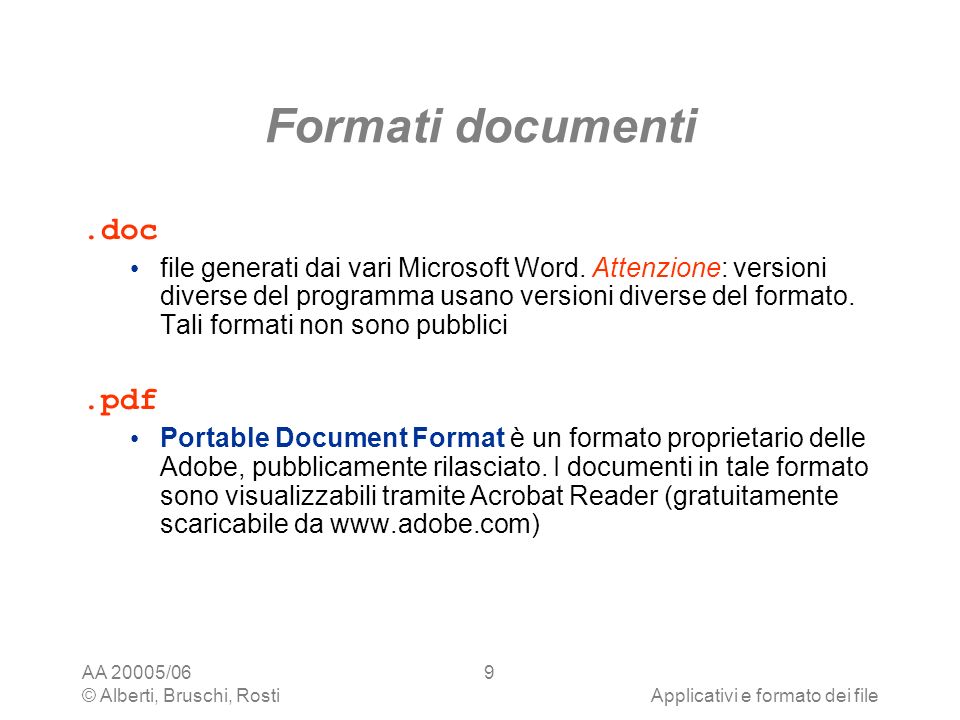Formati documenti .doc .pdf