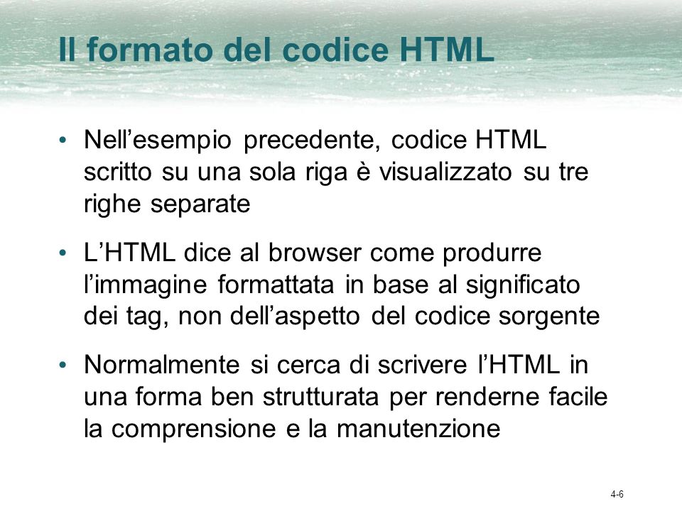 Il formato del codice HTML