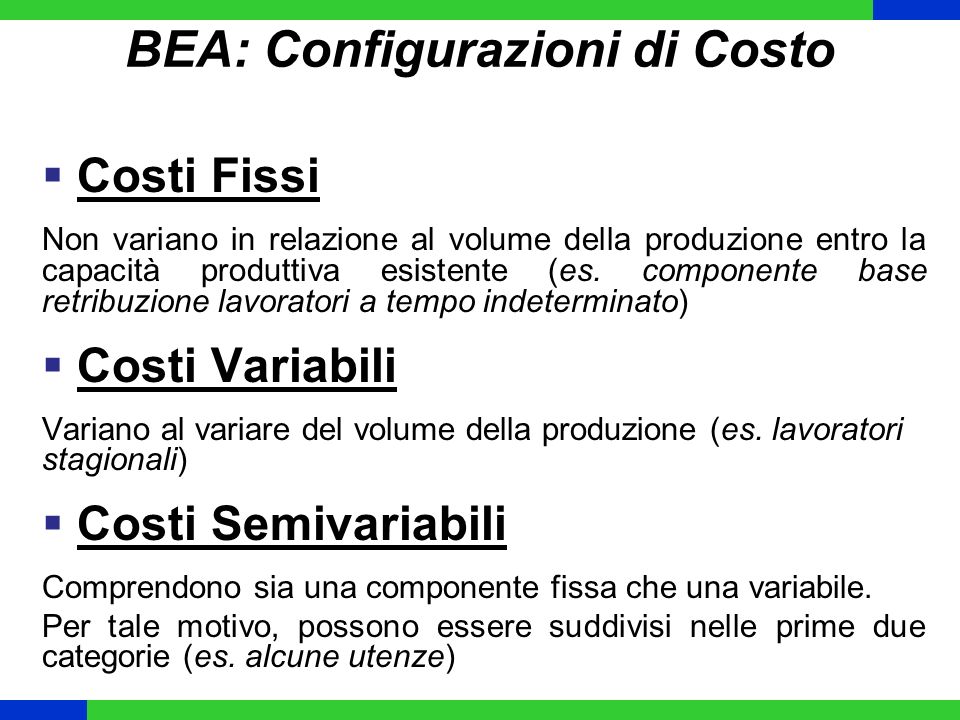 BEA: Configurazioni di Costo