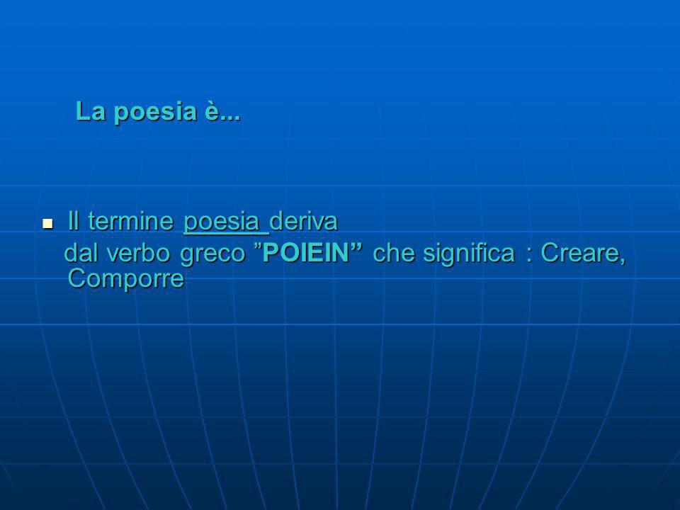 La poesia è... Il termine poesia deriva dal verbo greco POIEIN che significa : Creare, Comporre