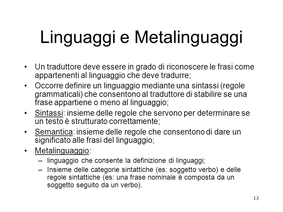 Linguaggi e Metalinguaggi