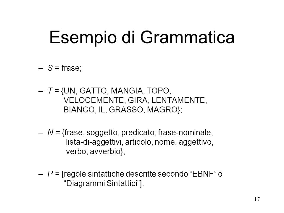 Esempio di Grammatica S = frase;