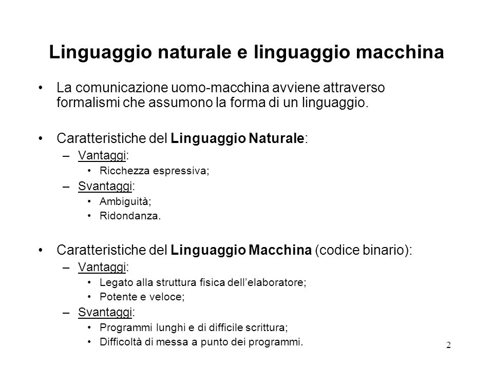 Linguaggio naturale e linguaggio macchina