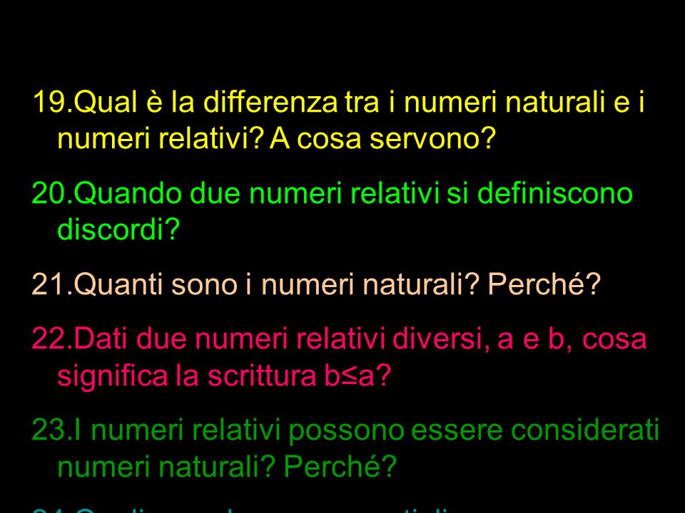 Qual è la differenza tra i numeri naturali e i numeri relativi