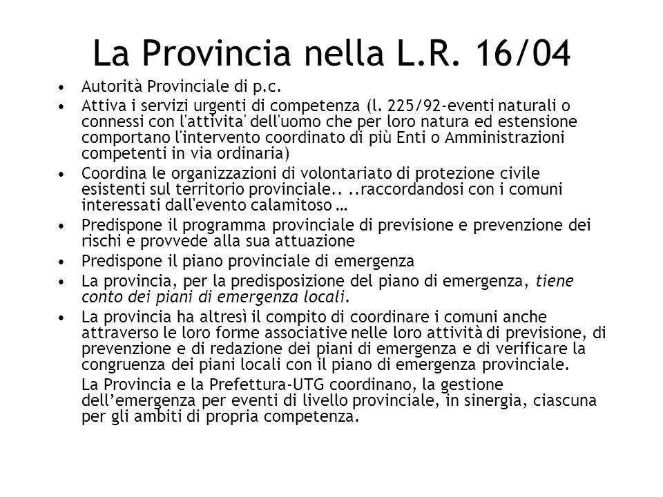 La Provincia nella L.R. 16/04 Autorità Provinciale di p.c.