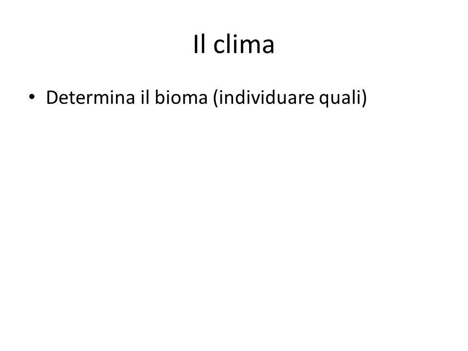 Il clima Determina il bioma (individuare quali)