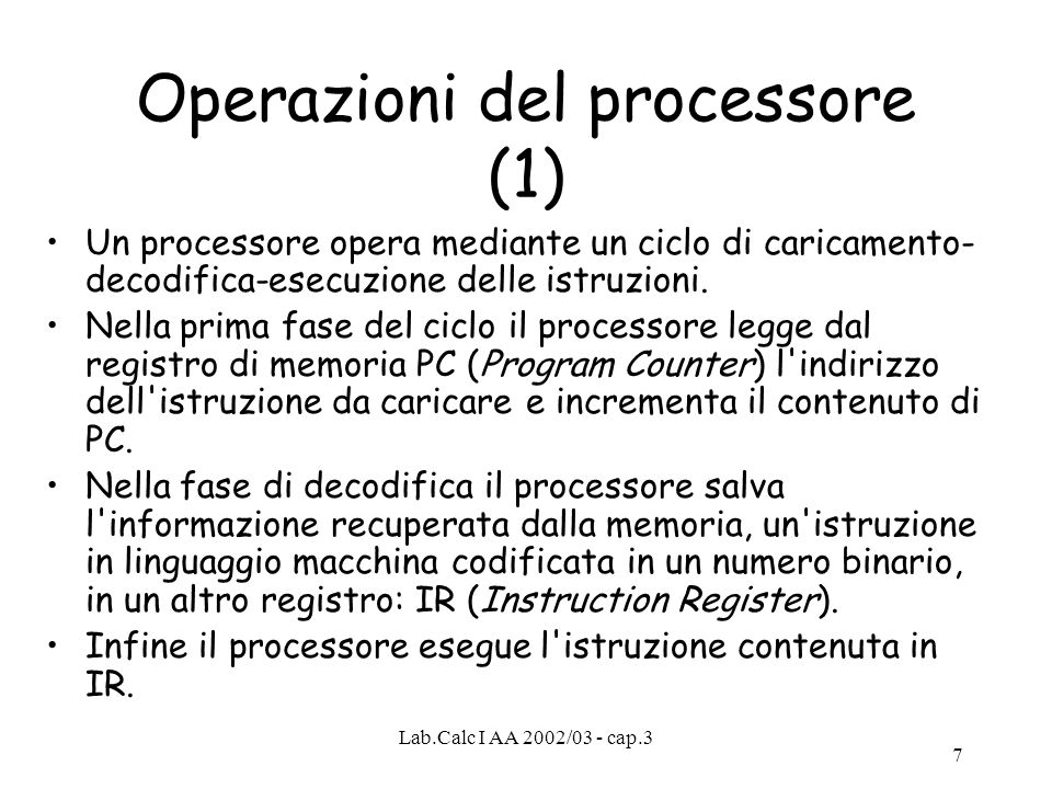 Operazioni del processore (1)