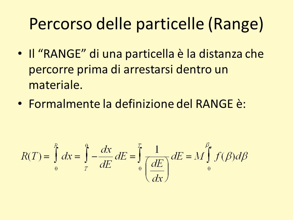 Percorso delle particelle (Range)