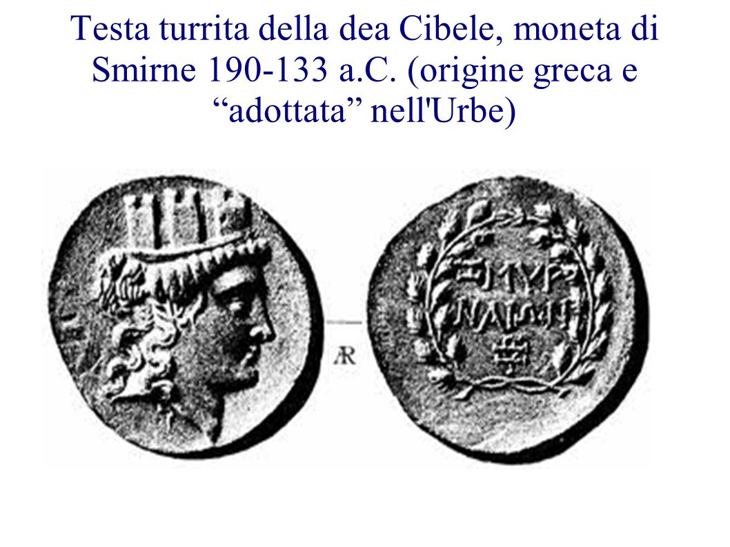 Testa turrita della dea Cibele, moneta di Smirne a. C